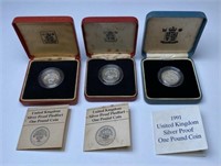 TRIO OF U.K. ONE OUNCE SILVER COINS