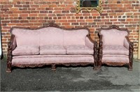 2 pc. Victorian Heavy Craved Sofa & Chair