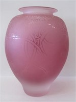 Signed Cdn. Studio Art Glass Acid Etched Vase 10"H