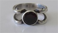 MCM Brutalist Sterling Silver  Ring Red Stone