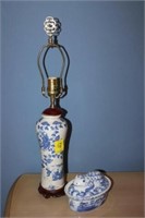 2 pc. Blue / White Chinese Export Lamp & Lidded