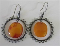 Baltic Amber Earrings Cont. Silver .800 Hooks
