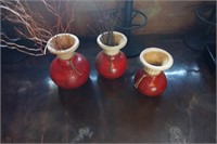 (3) Red & White Ceramic Vases