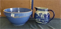 11 IN. CROCKERY BOWL & DELFT CHINA WATER PITCHER