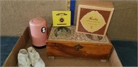 NORELCO SHAVER, WOOD JEWELRY BOX  & MISC.