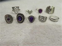 9 PC PURPLE AND SILIVER COLOR RINGS