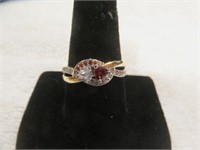 STAMPED 925 RED AND CLEAR DOUBLE HEART RING SZ