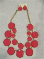 PINK STONE NECKLACE AND EARRING SET 16"