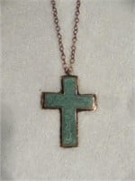 GREEN STONE CROSS NECKLACE 30"