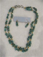 DOUBLE STRAND TURQUOISE BEADED NECKLACE AND