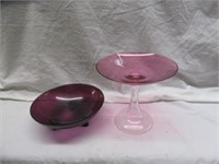 2PC AMETHYST GLASS BOWL AND COMPOTE 5.5"T