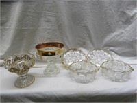 6PC VINTAGE GLASS PLATES, BOWLS AND COMPOTES