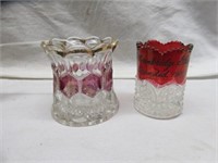 2PC VINTAGE TOOTHPICK HOLDERS - FLASHED GLASS AND