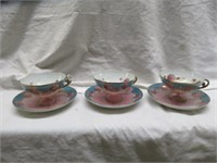(3) VINTAGE HAND PAINTED CUPS AND SAUCERS 2.5"T