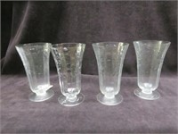 4PC VINTAGE WHEEL CUT GLASSES 5.75"T