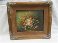 ANTIQUE FRAMED OIL ON CANVAS FLORAL STILL LIFE