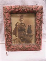 ANTIQUE PICTURE FRAME WITH WOVEN THREAD TRIM