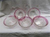 5PC VINTAGE FLASHED GLASS BOWLS 2.25"T X 5"W