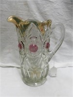 VINTAGE FLASHED GLASS PITCHER 10"T