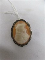 RELIGIOUS 850 SILVER CARVED SHELL CAMEO BROOCH /