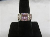 STERLING SILVER RING WITH PINK AND CLEAR STONES