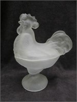 FROSTED GLASS ROOSTER CANDY DISH