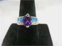 STUNNING STERLING SILVER AMETHYST AND FIRE OPAL
