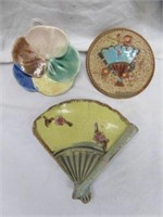 3PC ANTIQUE MAJOLICA BUTTER PATS 4" - AS IS
