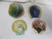 4PC ANTIQUE MAJOLICA BUTTER PATS 3.25"