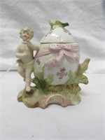 PORCELAIN FRENCH STYLE FIGURAL EGG COVERED