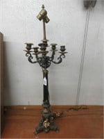 ANTIQUE BRONZE AND MARBLE FIGURAL CANDELABRA