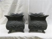 PAIR VINTAGE CAST IRON FOOTED PLANTERS