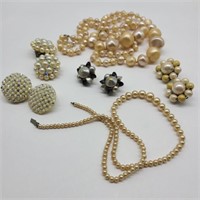 Lot of Vintage Faux Pearl Earrings & Necklaces