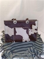 Leather Cowhide Print Purse