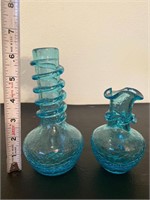 Blue Crackle Glass Vases