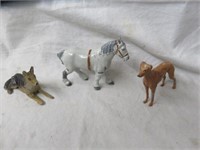 (3) HAND PAINTED ANTIQUE METAL ANIMAL TOYS MADE