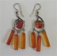Art Deco Style Baltic Amber Earrings Cont. Silver