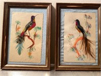 Two small birds in frames feather art