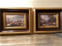 Two framed fox hunt pictures