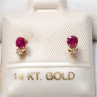 $160 14K  Ruby Diamond(0.02Ct) Earrings