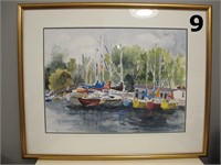 Large Water Colour By Dorothy Janom--Yaught Club