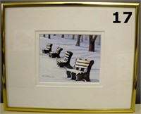 Water Colour "Benches In Winter" By Myrna Putns