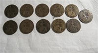 11 Pre-1920 British Large Penny Coin Lot