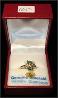 10KT Gold Genuine Emerald & Diamond Ring W/Appr