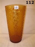 Amber Acid Cut Glass Vase