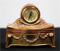SPELTER JEWELRY BOX WITH CLOCK TOP