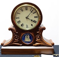 MAHOGANY MANTLE CLOCK WITH REVERSE PAINTED PANE