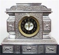 NEW HAVEN CLOCK CO. BRASS EMBOSSED MANTLE CLOCK