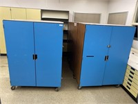 10 storage cabinets/shelves/bin units.