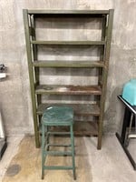 Industrial machine age shelf & stool.